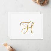 Carte De Correspondance Monogramme Or Élégant (Devant/Arrière en situation)