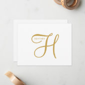 Carte De Correspondance Monogramme Or Élégant (Devant/Arrière en situation)