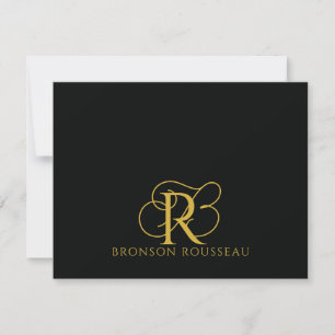 Carte De Correspondance Monogramme Or Noir Élégant
