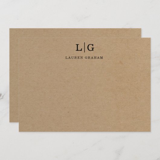 Carte De Correspondance Monogramme papier Kraft initial (Devant / Derrière)