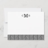 Carte De Correspondance Monogramme personnalisé Black Herringbone (Devant)
