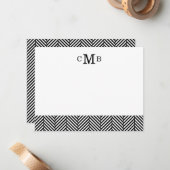 Carte De Correspondance Monogramme personnalisé Black Herringbone (Devant/Arrière en situation)