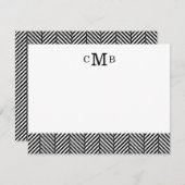 Carte De Correspondance Monogramme personnalisé Black Herringbone (Devant / Derrière)