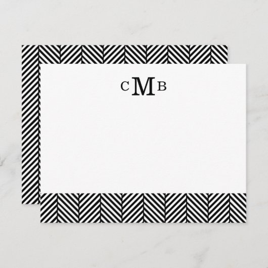 Carte De Correspondance Monogramme personnalisé Black Herringbone (Devant / Derrière)