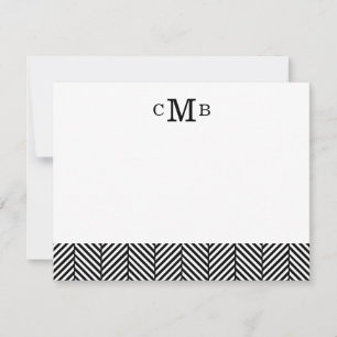 Carte De Correspondance Monogramme personnalisé Black Herringbone