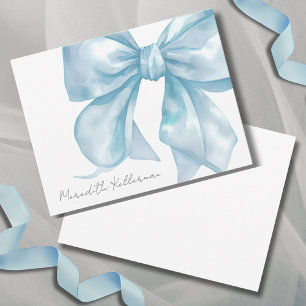 Carte De Correspondance Monogramme personnalisé élégant en noeud bleu