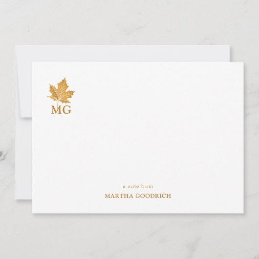 Carte De Correspondance Monogramme personnalisé feuille d'érable ocre doré (Devant)