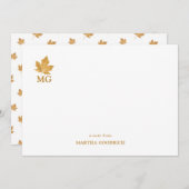 Carte De Correspondance Monogramme personnalisé feuille d'érable ocre doré (Devant / Derrière)