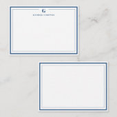 Carte De Correspondance Monogramme Personnalisé Marine Bleu Frontière Stat (Devant / Derrière)