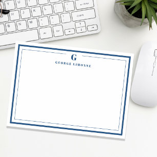 Carte De Correspondance Monogramme Personnalisé Marine Bleu Frontière Stat