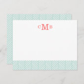 Carte De Correspondance Monogramme personnalisé Mint Herringbone (Devant / Derrière)