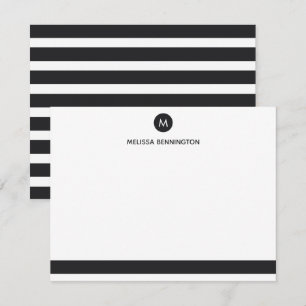 Carte De Correspondance Monogramme personnalisé rayé noir et blanc