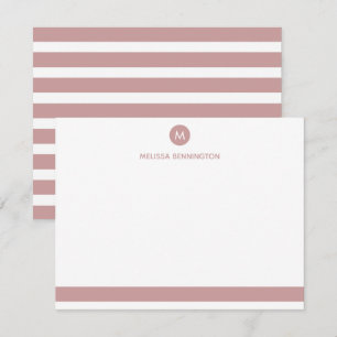 Carte De Correspondance Monogramme personnalisé rayé rose et blanc