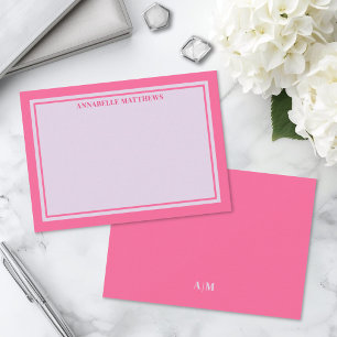 Carte De Correspondance Monogramme personnalisé rose et violet