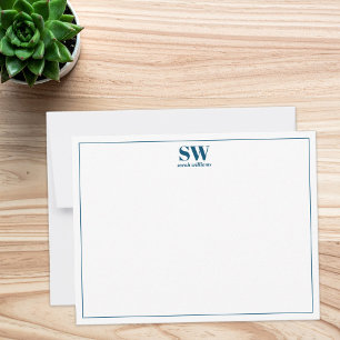 Carte De Correspondance Monogramme personnel moderne bleu simple