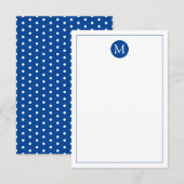 Carte De Correspondance Monogramme pois blancs et bleu marine (Devant / Derrière)