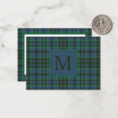 Carte De Correspondance Monogramme préppy vert et bleu plaid (Devant/Arrière en situation)