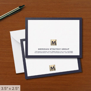 Carte De Correspondance Monogramme professionnel Bordure bleue marine