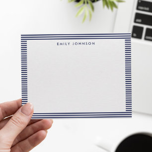 Carte De Correspondance Monogramme Rayures Bleues Minimaliste