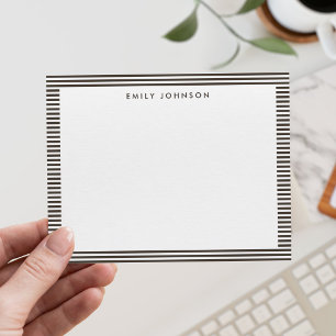 Carte De Correspondance Monogramme Rayures Marron Minimaliste