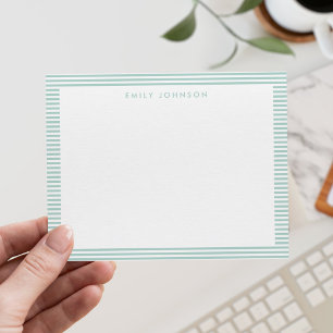 Carte De Correspondance Monogramme Rayures Turquoise Minimaliste