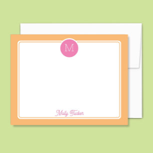 Carte De Correspondance Monogramme rond Prépa Rose et Sorbet Orange