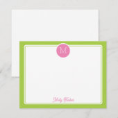 Carte De Correspondance Monogramme rond Prépa Rose et Vert Citron (Devant / Derrière)
