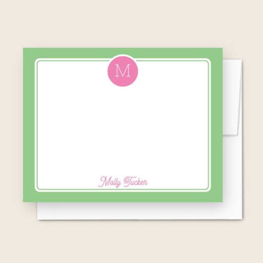 Carte De Correspondance Monogramme rond Prépa Rose & Vert