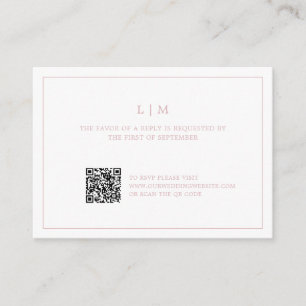 Carte De Correspondance Monogramme rose clair simple Code QR Mariage éléga