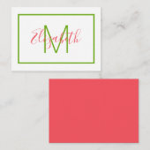 Carte De Correspondance Monogramme Rose et Vert Prépa (Devant / Derrière)