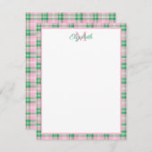 Carte De Correspondance Monogramme rose et vert preppy (Devant / Derrière)