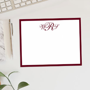 Carte De Correspondance Monogramme Rouge Bourgogne Classique