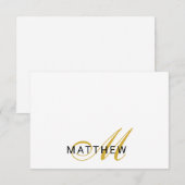 Carte De Correspondance Monogramme Script Or Noir (Devant / Derrière)