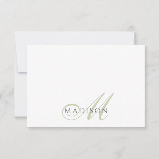 Carte De Correspondance Monogramme Script Vert Sauge (Devant)