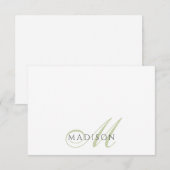Carte De Correspondance Monogramme Script Vert Sauge (Devant / Derrière)