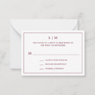 Carte De Correspondance Monogramme simple Bourgogne Élégant Mini Mariage R