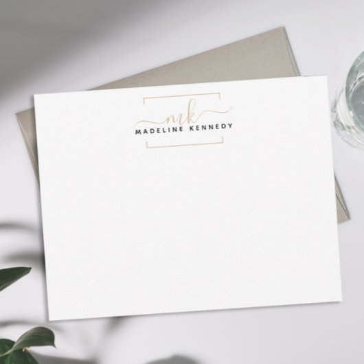 Carte De Correspondance Monogramme simple Carré noir et or