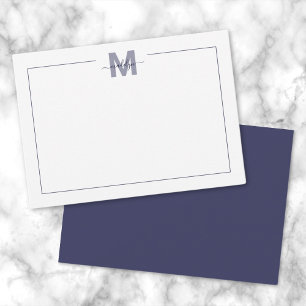 Carte De Correspondance Monogramme Simple Minimaliste Bleu Marine