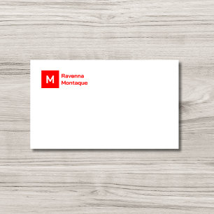 Carte De Correspondance Monogramme Simple Néon Rouge Écriture Personnalisé