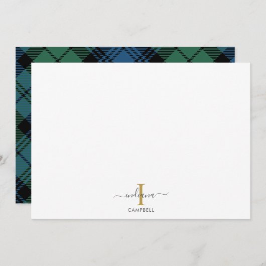 Carte De Correspondance Monogramme tartan Initial Nom Vacances Plaid rusti (Devant / Derrière)