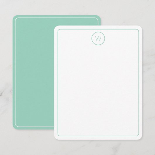 Carte De Correspondance Monogramme Turquoise clair simple et blanc (Devant / Derrière)