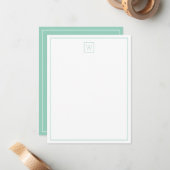 Carte De Correspondance Monogramme Turquoise clair simple et blanc (Devant/Arrière en situation)