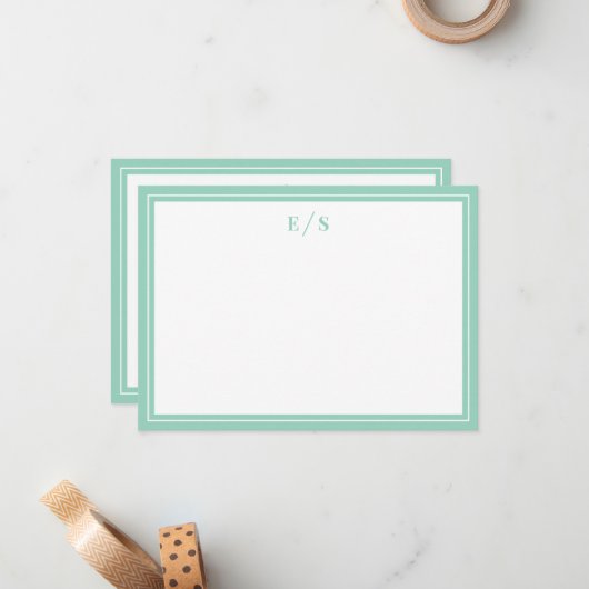Carte De Correspondance Monogramme Turquoise minimal (Devant/Arrière en situation)