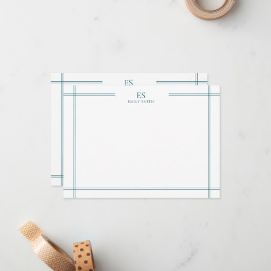 Carte De Correspondance Monogramme Turquoise moderne (Devant/Arrière en situation)