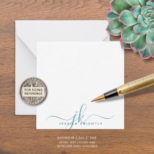 Carte De Correspondance Monogramme Turquoise moderne minimaliste