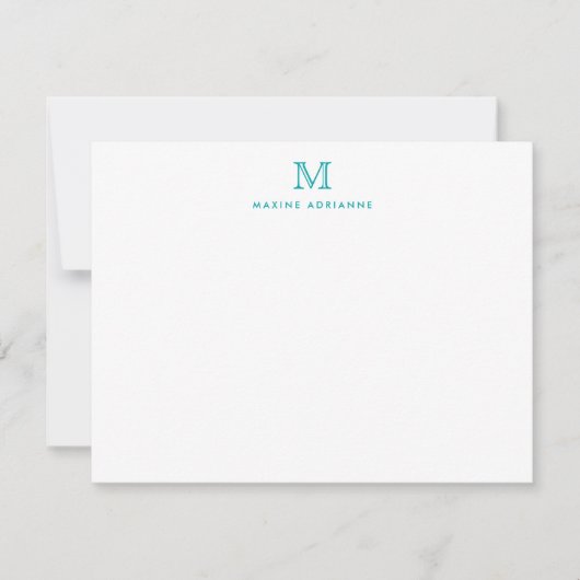 Carte De Correspondance Monogramme Turquoise Vert Simple Classique Formal (Devant)
