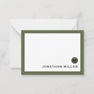 Carte De Correspondance Monogramme vert olive moderne minimal