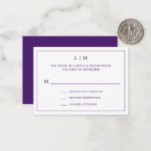 Carte De Correspondance Monogramme violet simple Élégant Mini Mariage RSVP (Devant/Arrière en situation)