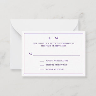 Carte De Correspondance Monogramme violet simple Élégant Mini Mariage RSVP