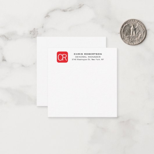 Carte De Correspondance Monogrammed Red White Professional Plain (Devant/Arrière en situation)